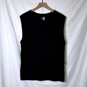 H&M Divided Women Sweater Vest Black Size M Ribbed V-Neck Sleeveless Relaxed Fit
